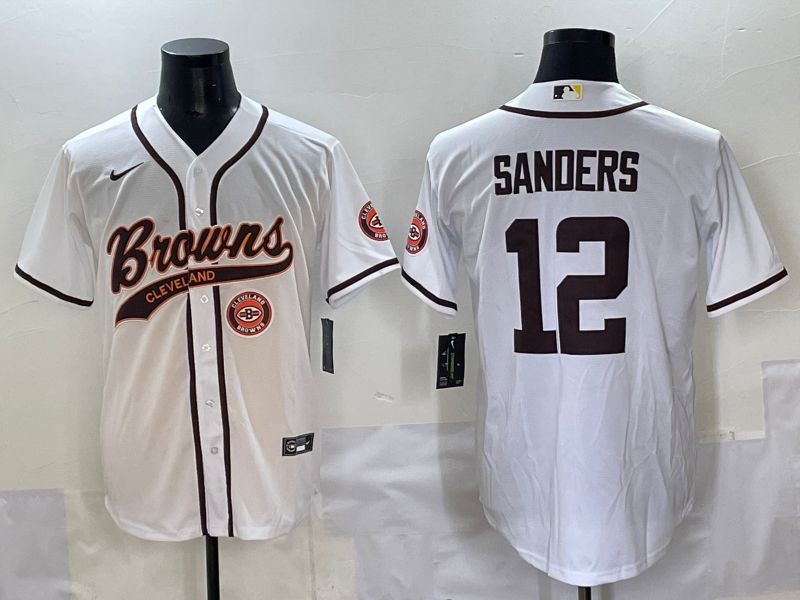 Men 2025 Cleveland Browns #12 Sanders White Joint Name Nike Limited NFL Jersey style 6->cleveland browns->NFL Jersey